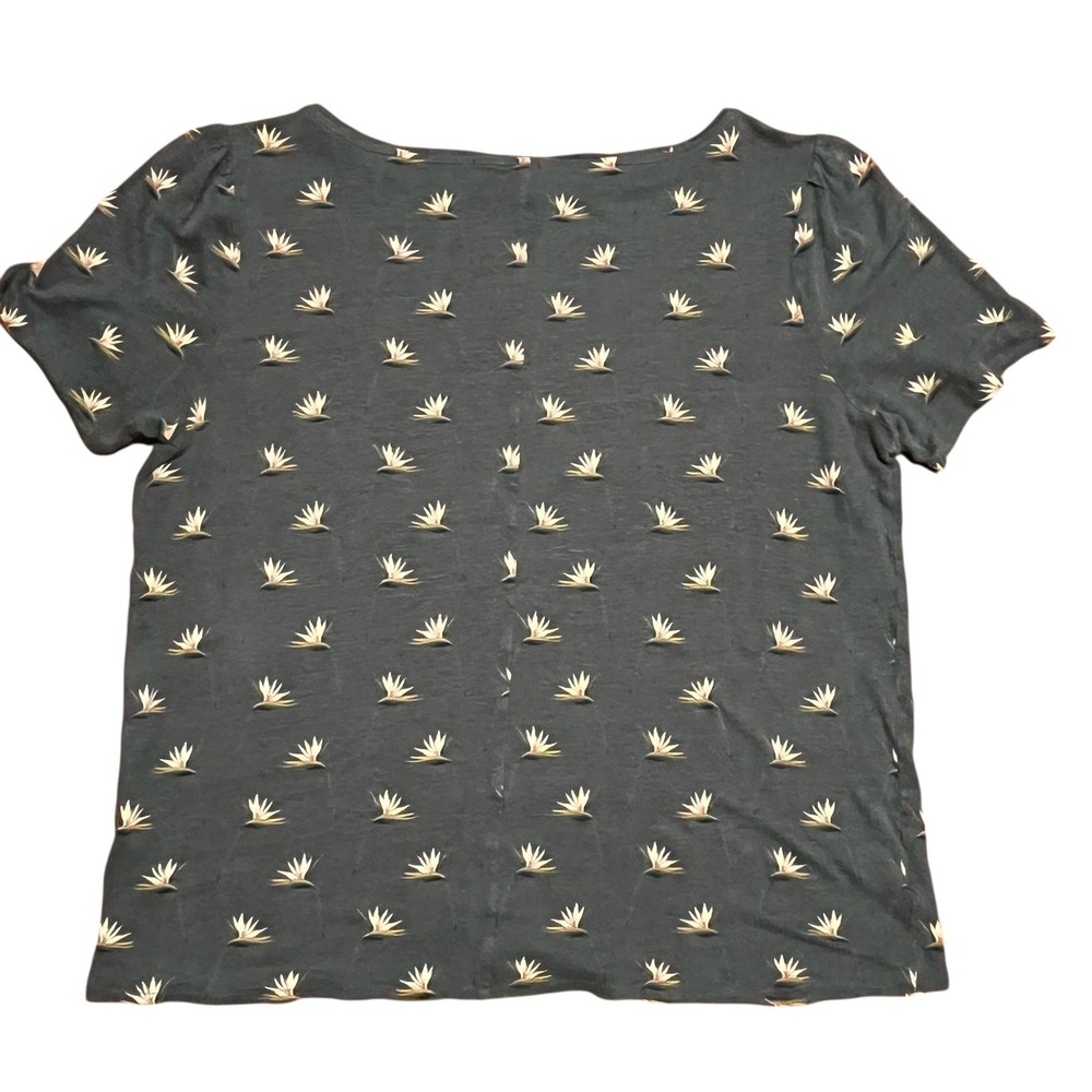 Annβ Taylor Bird of Paradise Blue Linen Top XL Floral Short Sleeve